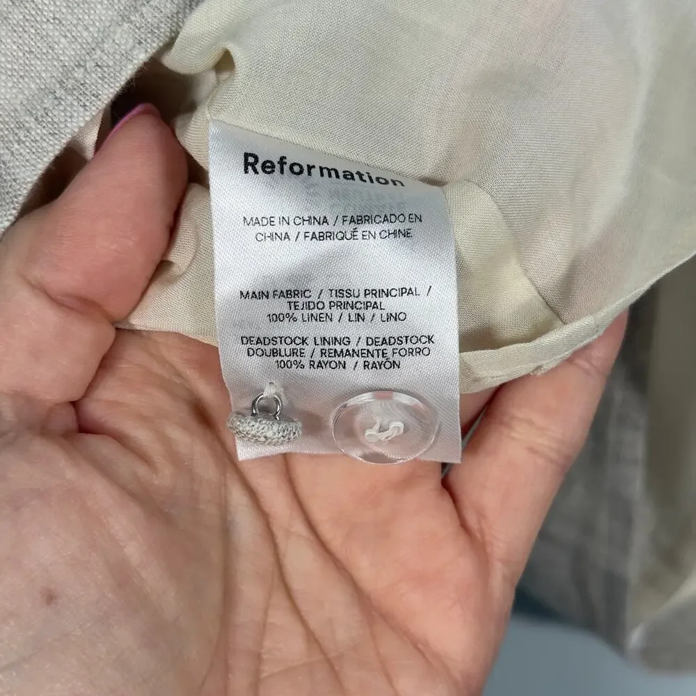 Reformation Linen Oliva 2 Piece Set Size 12 Beige Oatmeal NEW